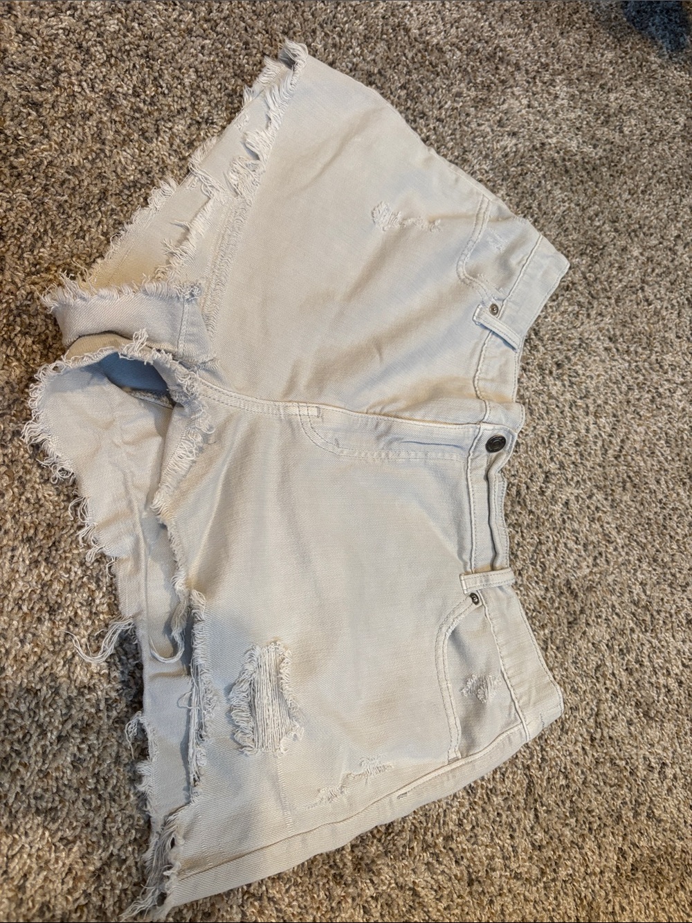 Aerie Light Gray Distressed Frayed-Hem Denim Shorts